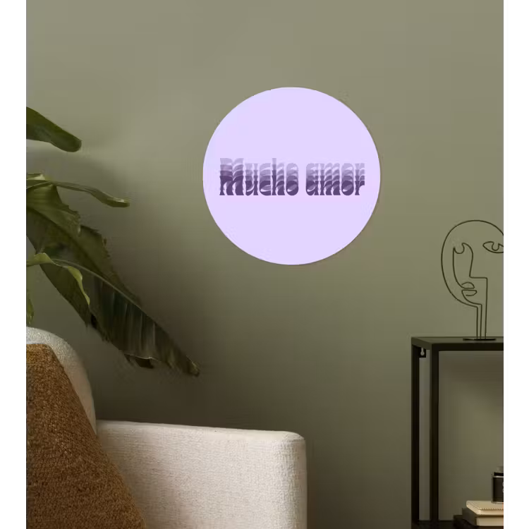 Mucho amor - Paars - Gelaagde letters Wandcirkel behangsticker klein -sfeer2