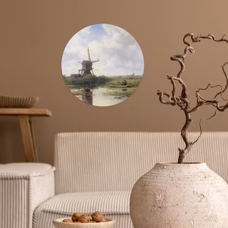 Molen - Willem Roelofs - Oude meesters - Kunst Wandcirkel behangsticker klein -sfeer1
