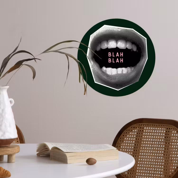 Mond - Groen - Illustratie - BLAH BLAH Wandcirkel behangsticker klein -sfeer3
