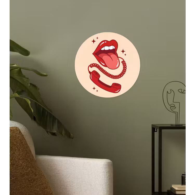 Mond - Telefoon - Popart - Rood - Illustratie Wandcirkel behangsticker klein -sfeer2