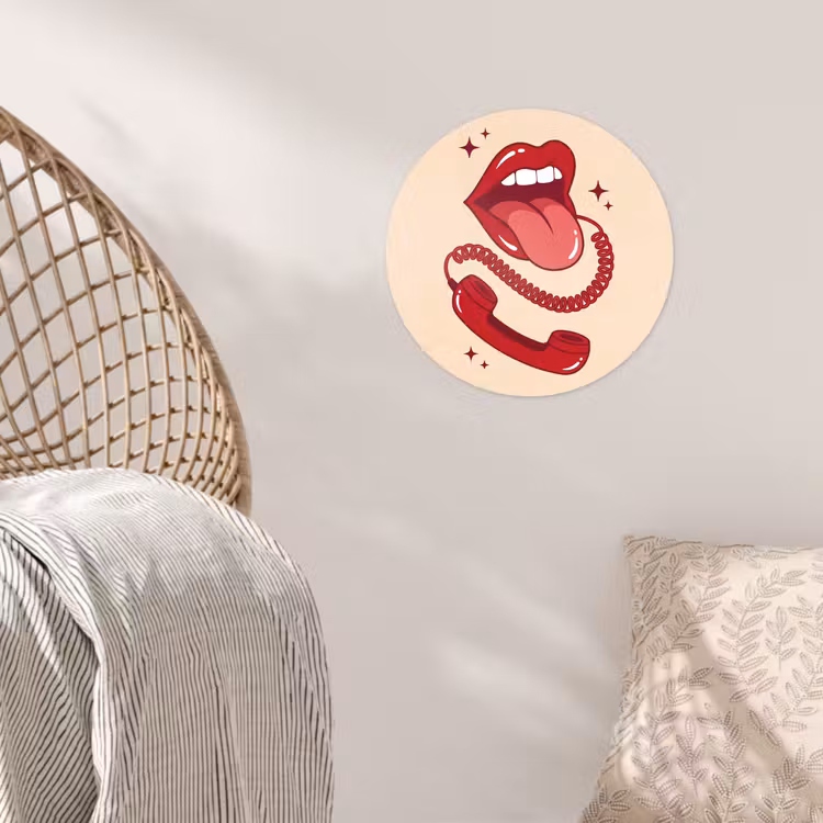 Mond - Telefoon - Popart - Rood - Illustratie Wandcirkel behangsticker klein -sfeer4
