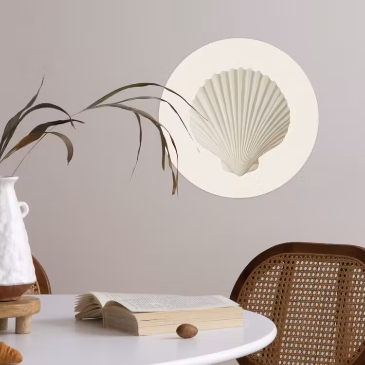 Schelp - Minimalistisch - Wit Wandcirkel behangsticker klein -sfeer3
