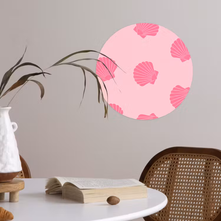 Schelp - Patroon - Zee - Modern - Roze Wandcirkel behangsticker klein -sfeer3