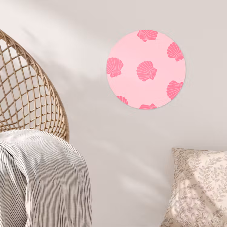 Schelp - Patroon - Zee - Modern - Roze Wandcirkel behangsticker klein -sfeer4