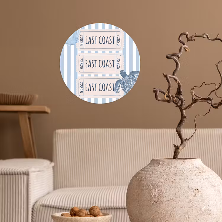 Schelp - Oceaan - Kust - Blauw - Illustratie Wandcirkel behangsticker klein -sfeer1