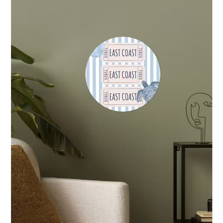 Schelp - Oceaan - Kust - Blauw - Illustratie Wandcirkel behangsticker klein -sfeer2