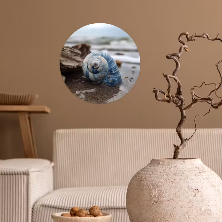 Schelp - Strand - Blauw - Zee Wandcirkel behangsticker klein -sfeer1