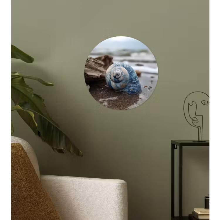 Schelp - Strand - Blauw - Zee Wandcirkel behangsticker klein -sfeer2