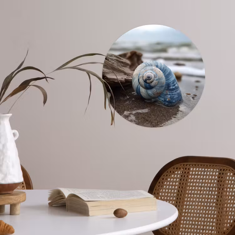 Schelp - Strand - Blauw - Zee Wandcirkel behangsticker klein -sfeer3