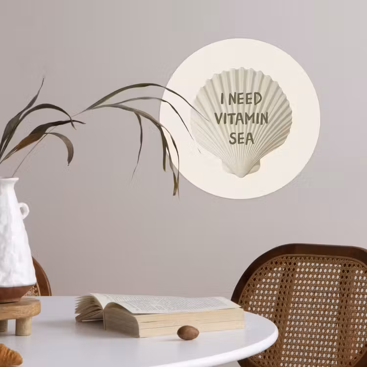 Schelp - Quote - Groen Wandcirkel behangsticker klein -sfeer3