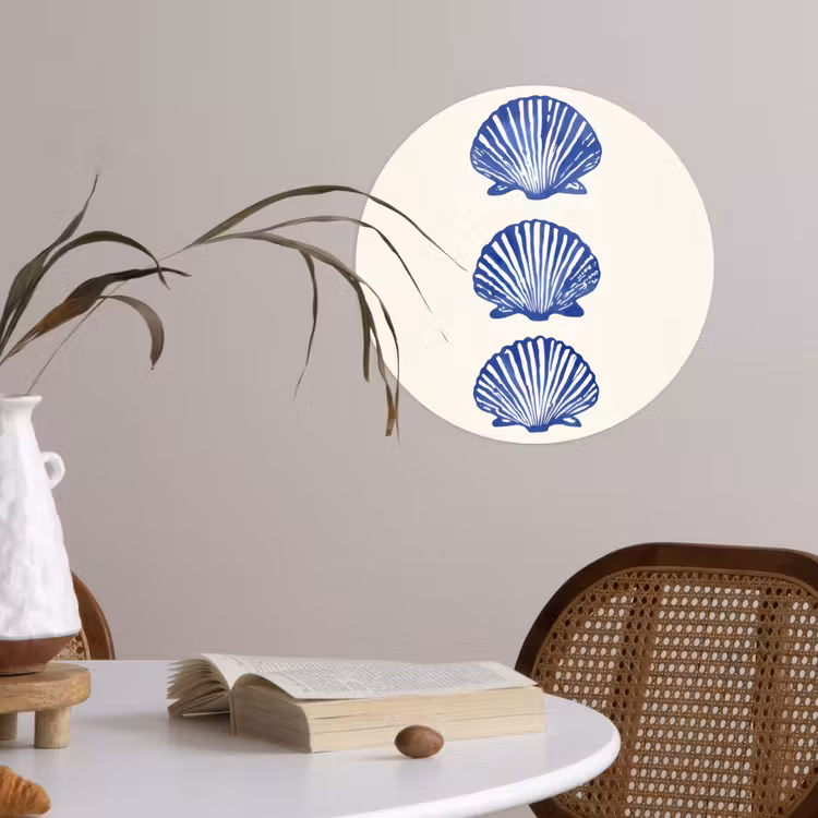 Schelpen - Blauw - Patroon Wandcirkel behangsticker klein -sfeer3