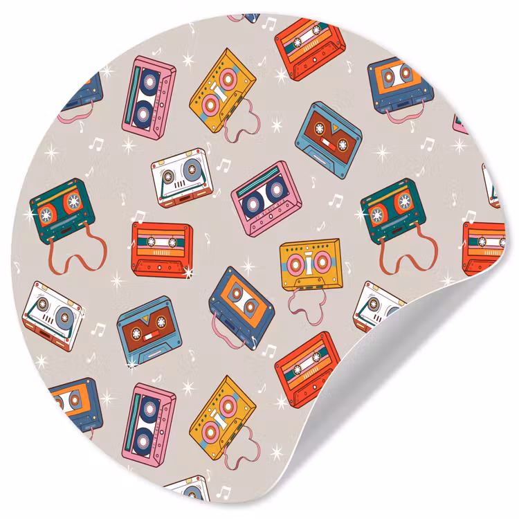 Muziek - Cassette - Patroon Wandcirkel behangsticker klein 186 -3d