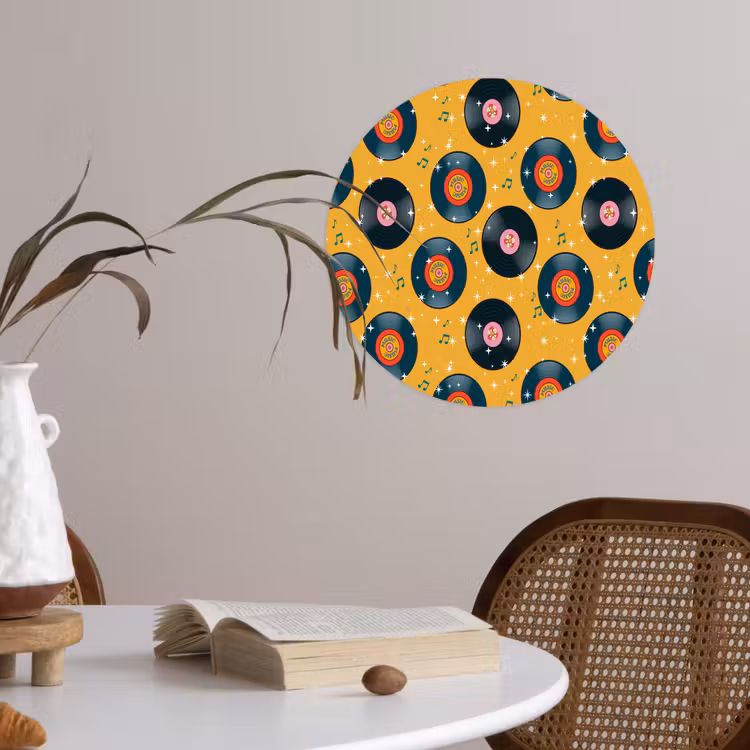 Muziek - Patroon - Geel Wandcirkel behangsticker klein 186 -sfeer3