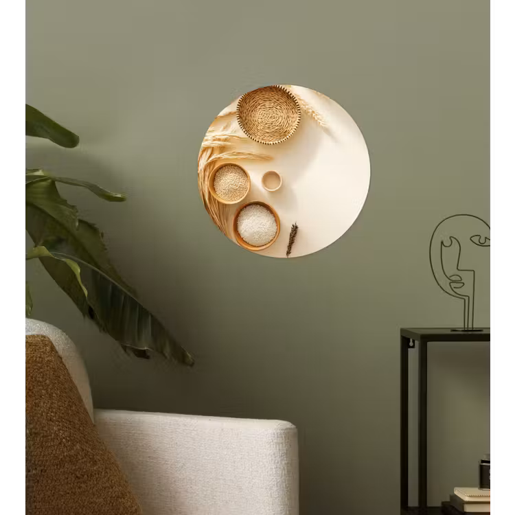 Granen - Hout - Kom - Beige Wandcirkel behangsticker klein -sfeer2