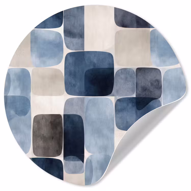 Patroon - Blauw - Vierkanten Wandcirkel behangsticker klein -3d