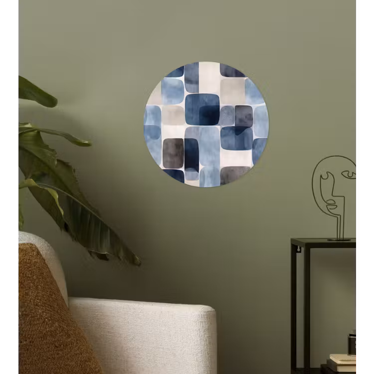 Patroon - Blauw - Vierkanten Wandcirkel behangsticker klein -sfeer2