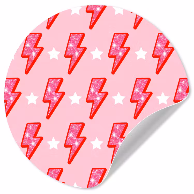 Patroon - Bliksem - Ster - Glitter - Roze Wandcirkel behangsticker klein -3d