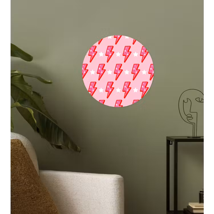 Patroon - Bliksem - Ster - Glitter - Roze Wandcirkel behangsticker klein -sfeer2
