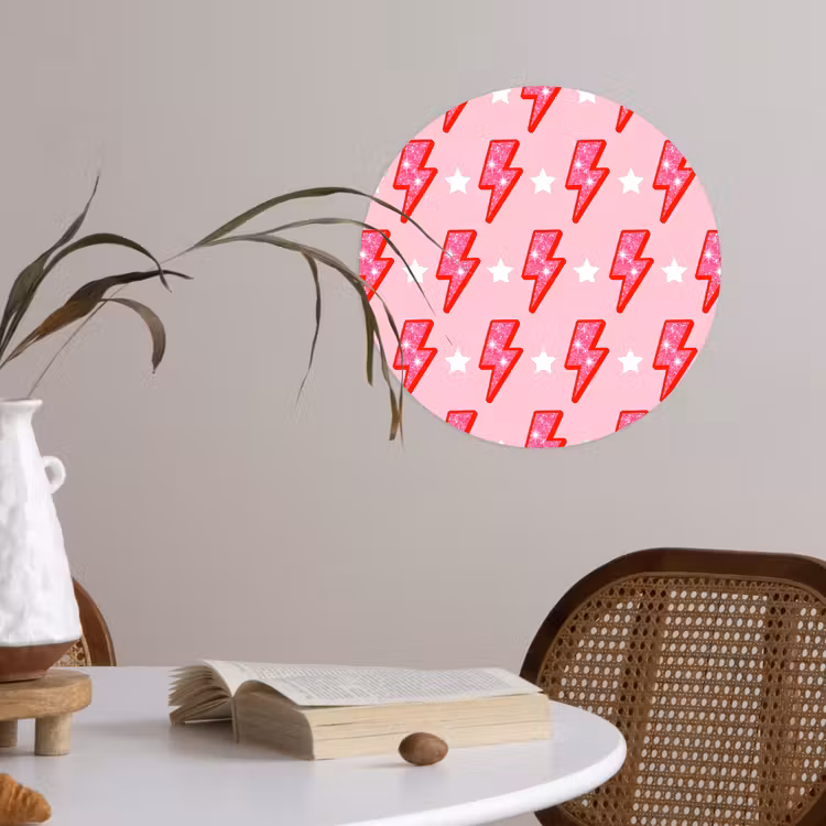 Patroon - Bliksem - Ster - Glitter - Roze Wandcirkel behangsticker klein -sfeer3