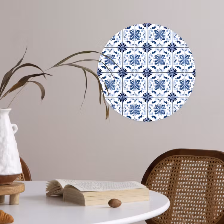 Patroon - Tegel - Blauw Wandcirkel behangsticker klein 186 -sfeer3