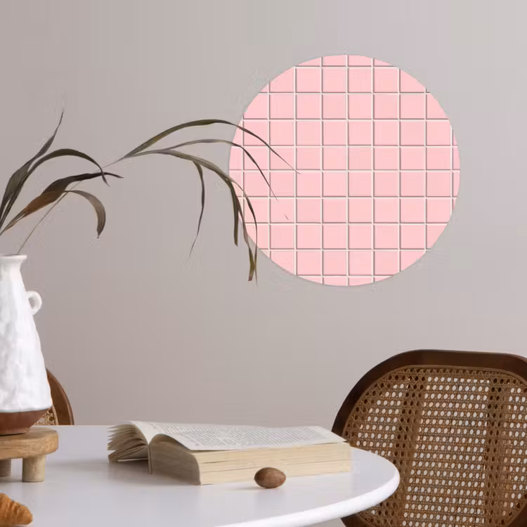 Patroon - Tegel - Pastelroze Wandcirkel behangsticker klein 186 -sfeer3