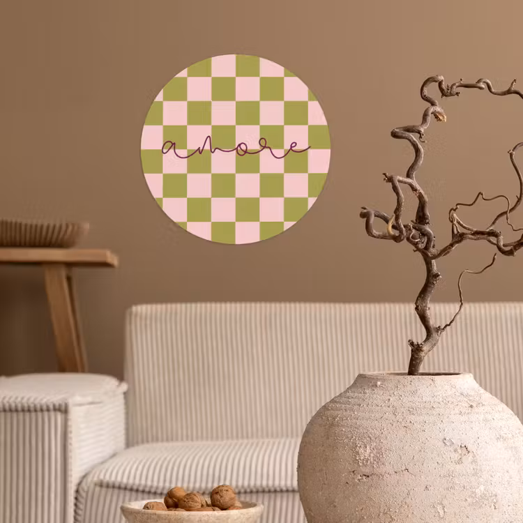 Patroon - Geblokt - Olijfgroen - Amore Wandcirkel behangsticker klein -sfeer1
