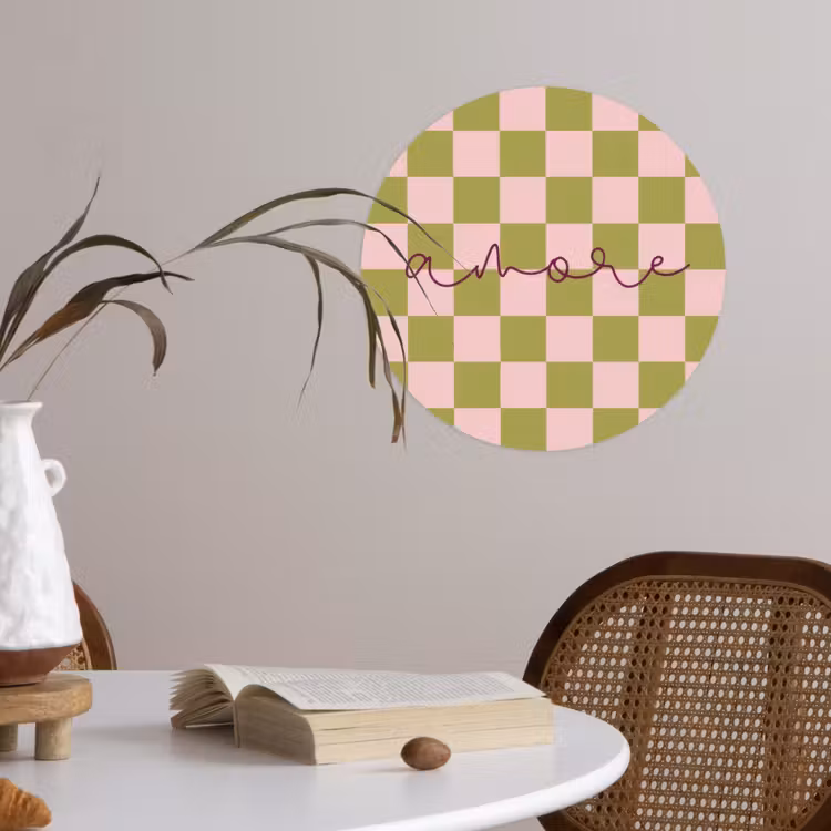 Patroon - Geblokt - Olijfgroen - Amore Wandcirkel behangsticker klein -sfeer3