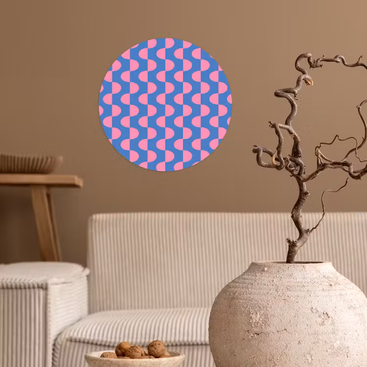 Patroon - Halve cirkels - Abstract - Modern - Roze - Blauw Wandcirkel behangsticker klein -sfeer1