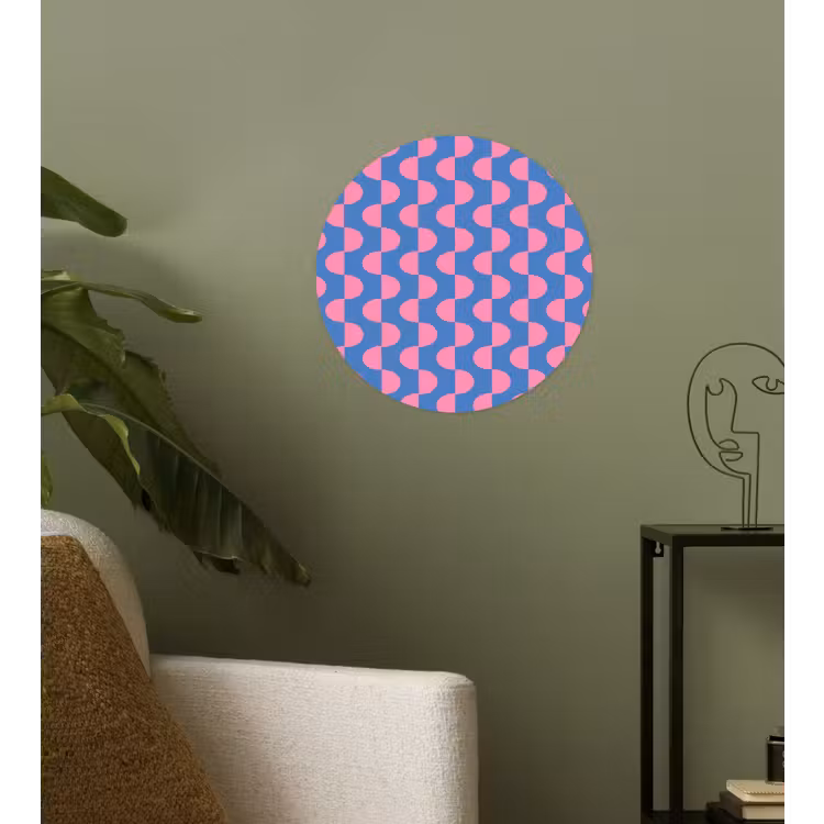 Patroon - Halve cirkels - Abstract - Modern - Roze - Blauw Wandcirkel behangsticker klein -sfeer2