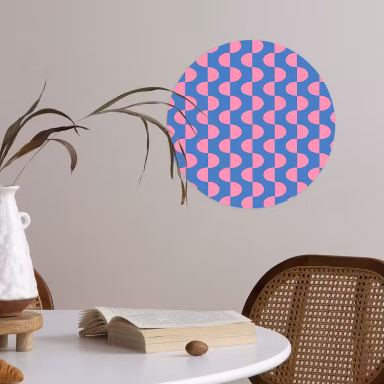 Patroon - Halve cirkels - Abstract - Modern - Roze - Blauw Wandcirkel behangsticker klein -sfeer3