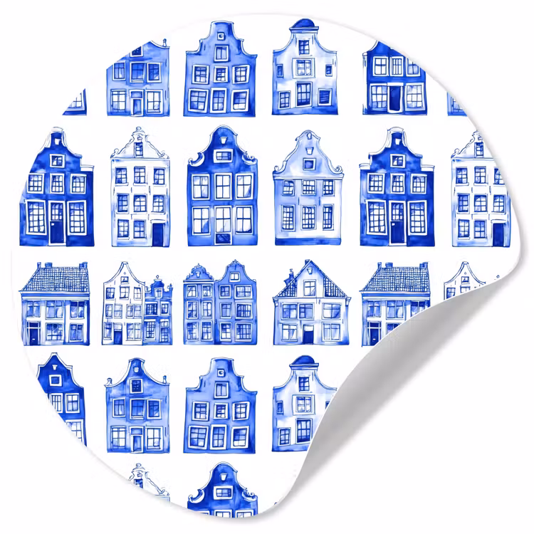Patroon - Huizen - Blauw Wandcirkel behangsticker klein 186 -3d