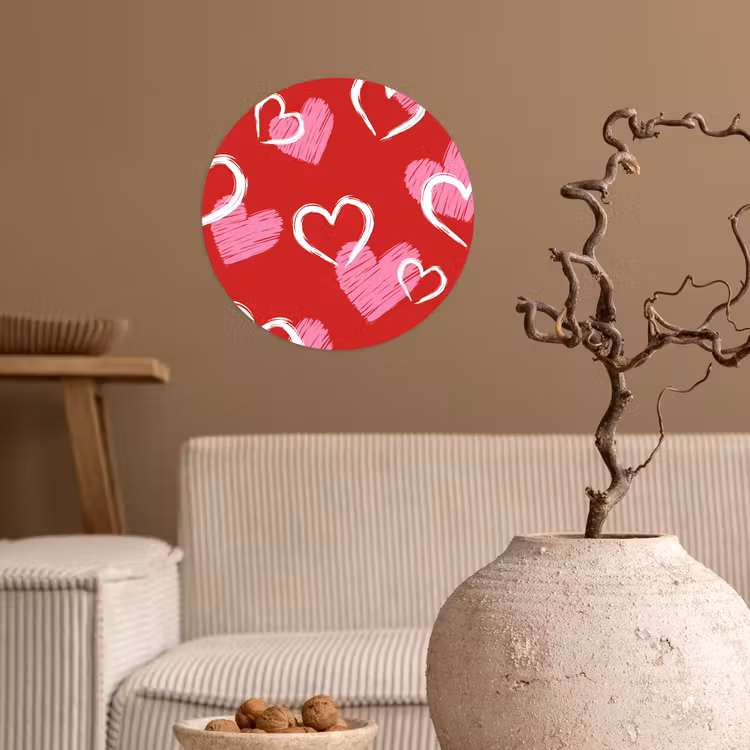 Patroon - Hartjes - Roze - Valentijn Wandcirkel behangsticker klein -sfeer1