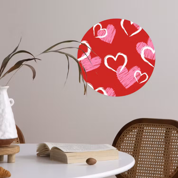 Patroon - Hartjes - Roze - Valentijn Wandcirkel behangsticker klein -sfeer3
