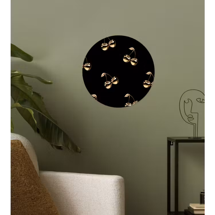 Patroon - Kersen - Goud - Chrome Wandcirkel behangsticker klein -sfeer2