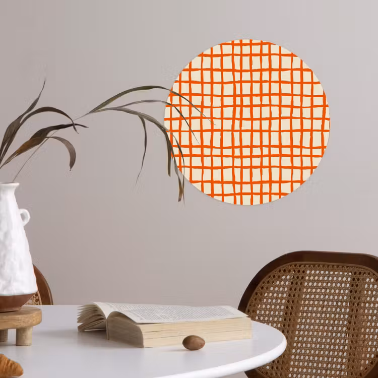 Patroon - Lijnen - Oranje Wandcirkel behangsticker klein 186 -sfeer3