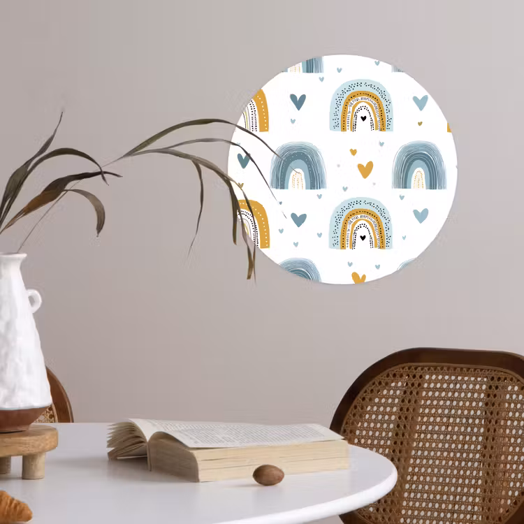 Patroon - Regenboog - Hartjes Wandcirkel behangsticker klein -sfeer3
