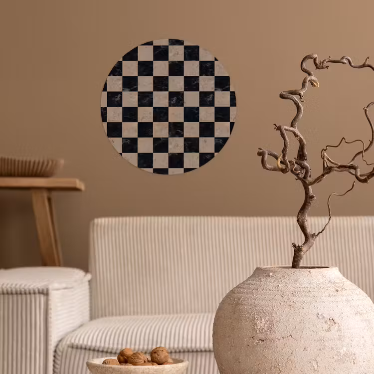 Patroon - Dambord - Marmer Wandcirkel behangsticker klein 186 -sfeer1