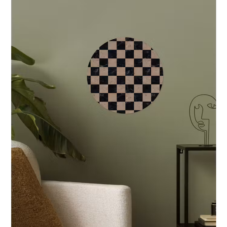 Patroon - Dambord - Marmer Wandcirkel behangsticker klein 186 -sfeer2