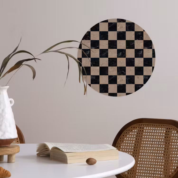 Patroon - Dambord - Marmer Wandcirkel behangsticker klein 186 -sfeer3