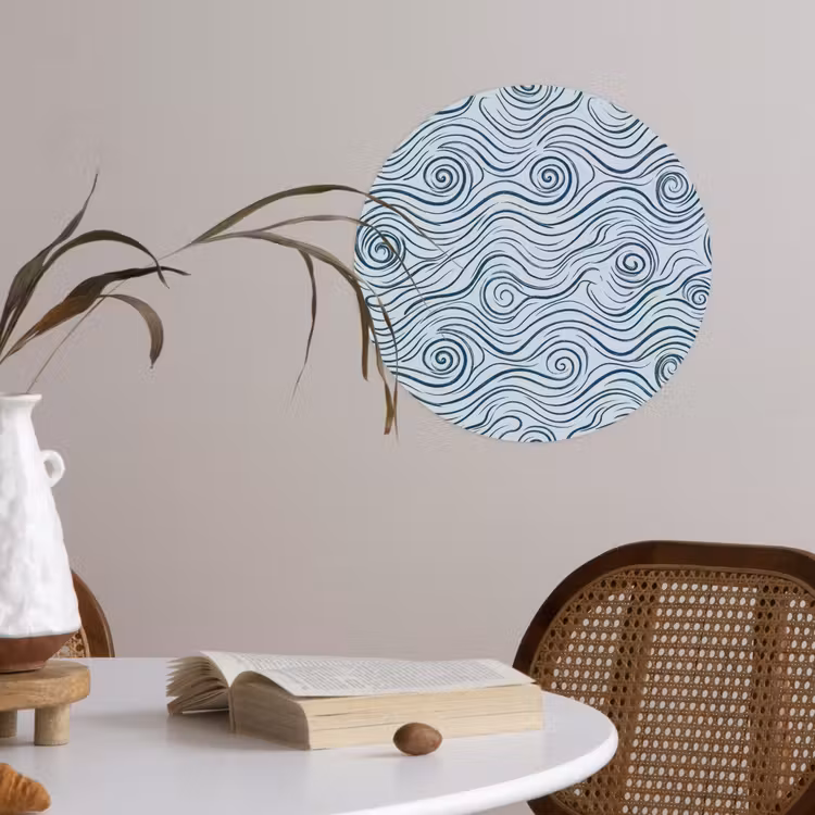 Patroon - Golven - Abstract - Modern - Blauw Wandcirkel behangsticker klein -sfeer3
