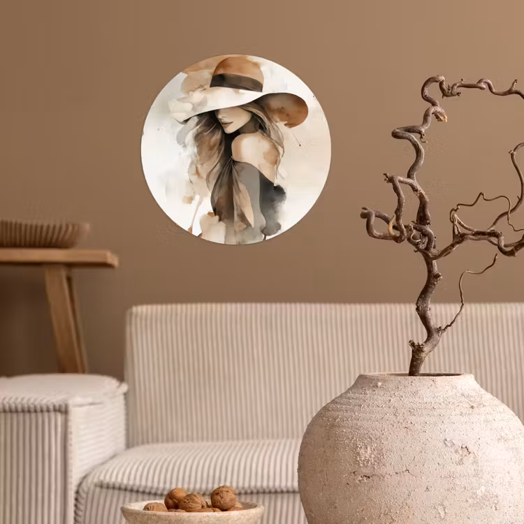 Mysterieus - Vrouw - Sepia Wandcirkel behangsticker klein -sfeer1