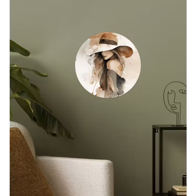 Mysterieus - Vrouw - Sepia Wandcirkel behangsticker klein -sfeer2