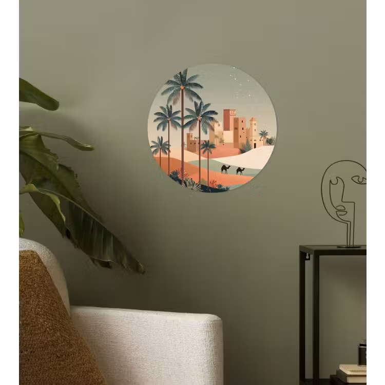 Nachtlandschap - Kamelen - Sterren - zandduinden Wandcirkel behangsticker klein -sfeer2