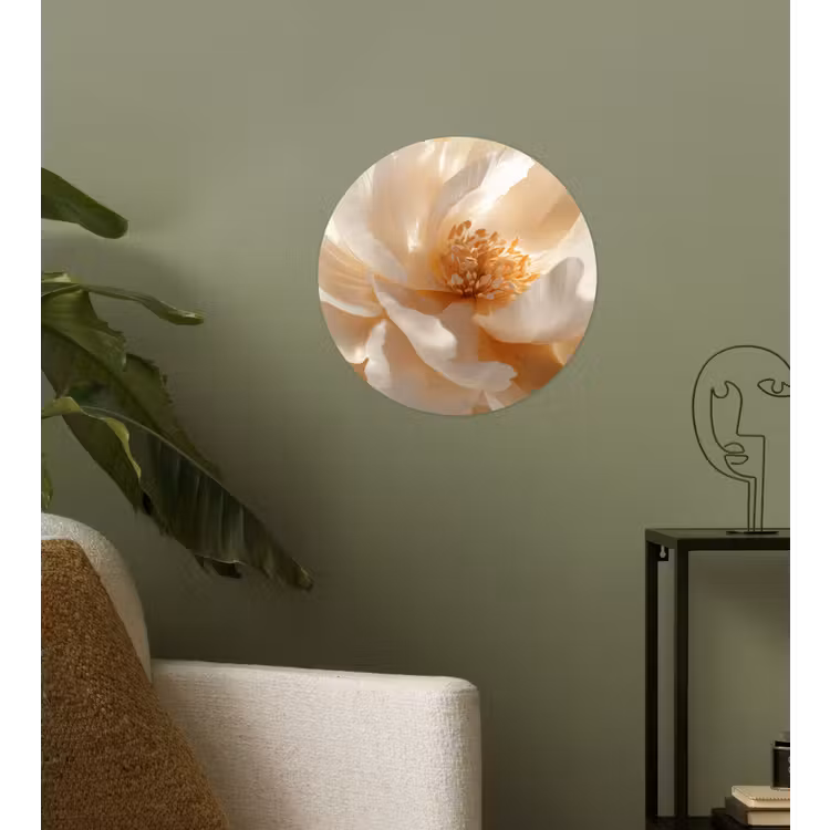 Close up - Pioenroos - Wit Wandcirkel behangsticker klein -sfeer2