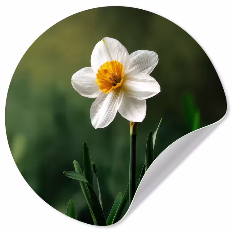 Narcis - Bloem - Wit - Grassprieten Wandcirkel behangsticker klein -3d