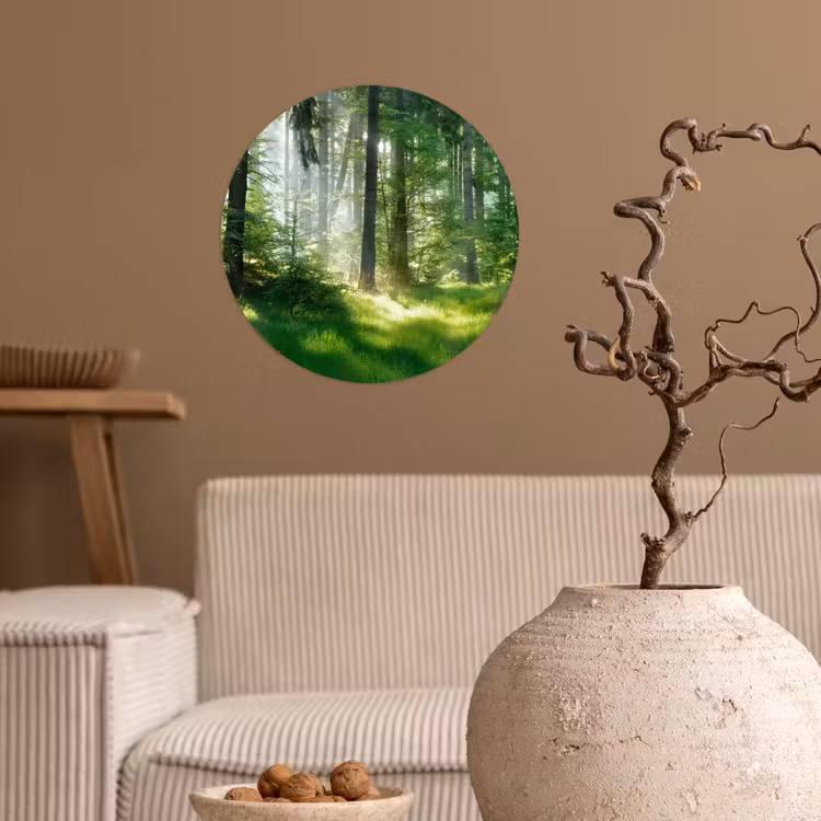 Natuur - Bomen - Bos - Groen - Zon - Gras - Planten Wandcirkel behangsticker klein -sfeer1