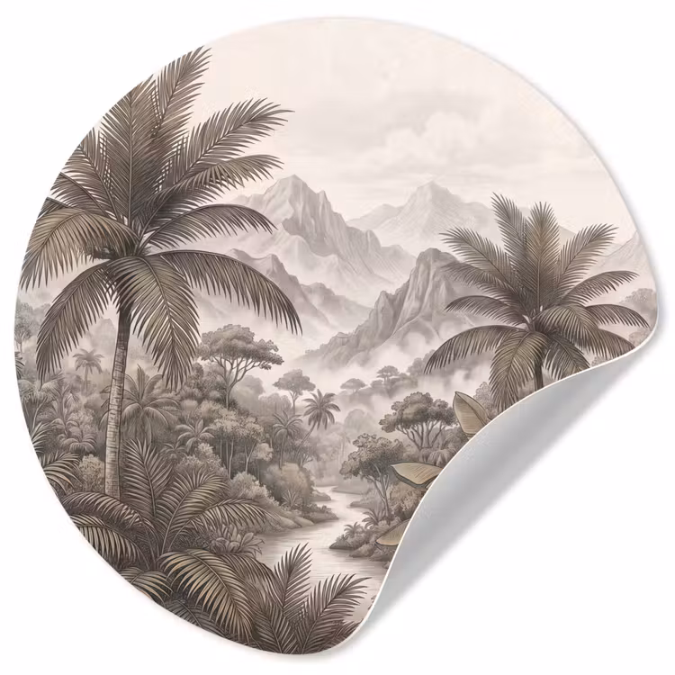 Natuur - Bergen - Rivier - Tropisch - Vintage Wandcirkel behangsticker klein -3d
