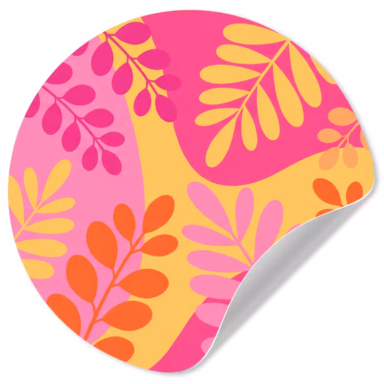 Natuur - Bladeren - Abstract - Roze - Geel Wandcirkel behangsticker klein -3d