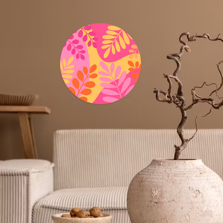 Natuur - Bladeren - Abstract - Roze - Geel Wandcirkel behangsticker klein -sfeer1