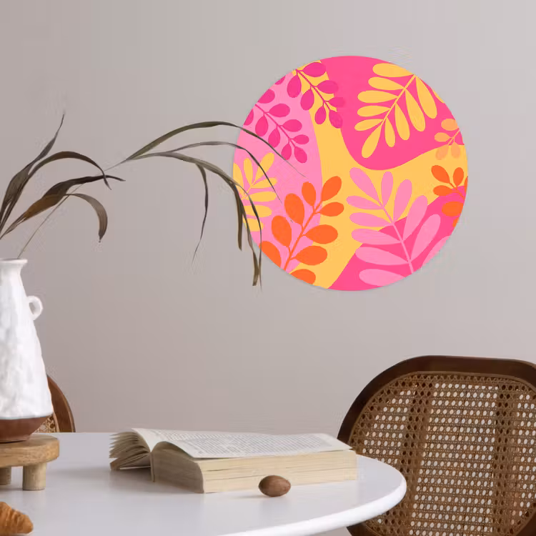 Natuur - Bladeren - Abstract - Roze - Geel Wandcirkel behangsticker klein -sfeer3